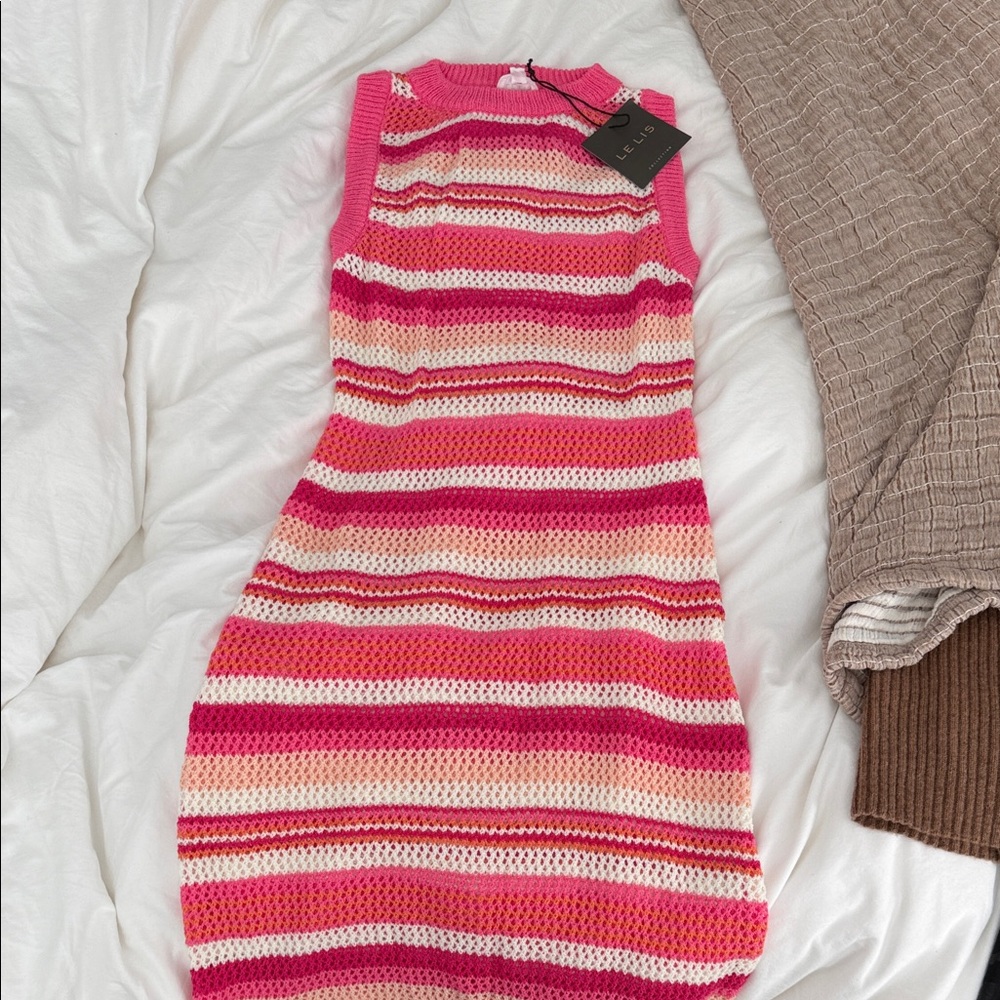VICI Pink and Red Striped Midi Beach Dress